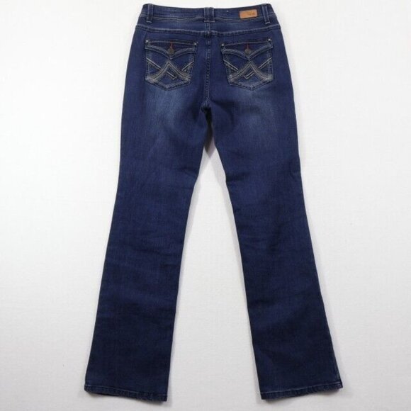 Angels Jeans Womens 8 (Fits 29x31.5) Blue Bootcut Stretch Dark Wash Faded - Picture 5 of 10